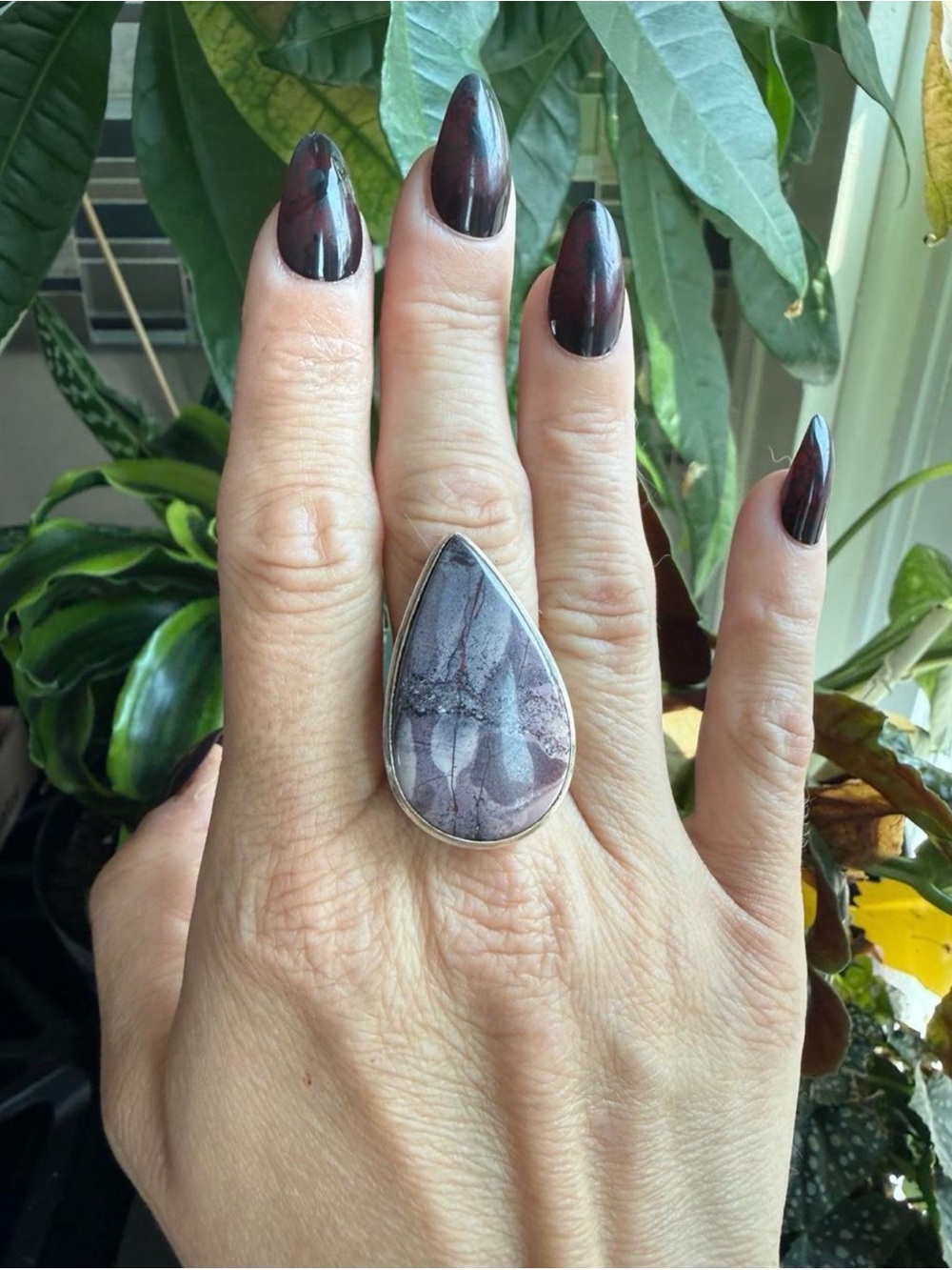 Sterling silver porcelain jasper Statement Ring Crystal rings witchy boho style